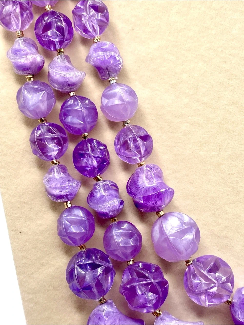 Stunning Vintage Signed W. Germany Lavender Multi-Strand Beaded Necklace